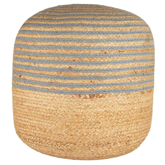 Ib Laursen Rund jute puf med blå bomulds striber Ø 40 x H 40 cm