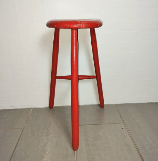 Secondhand - Rød høj taburet H 60 cm