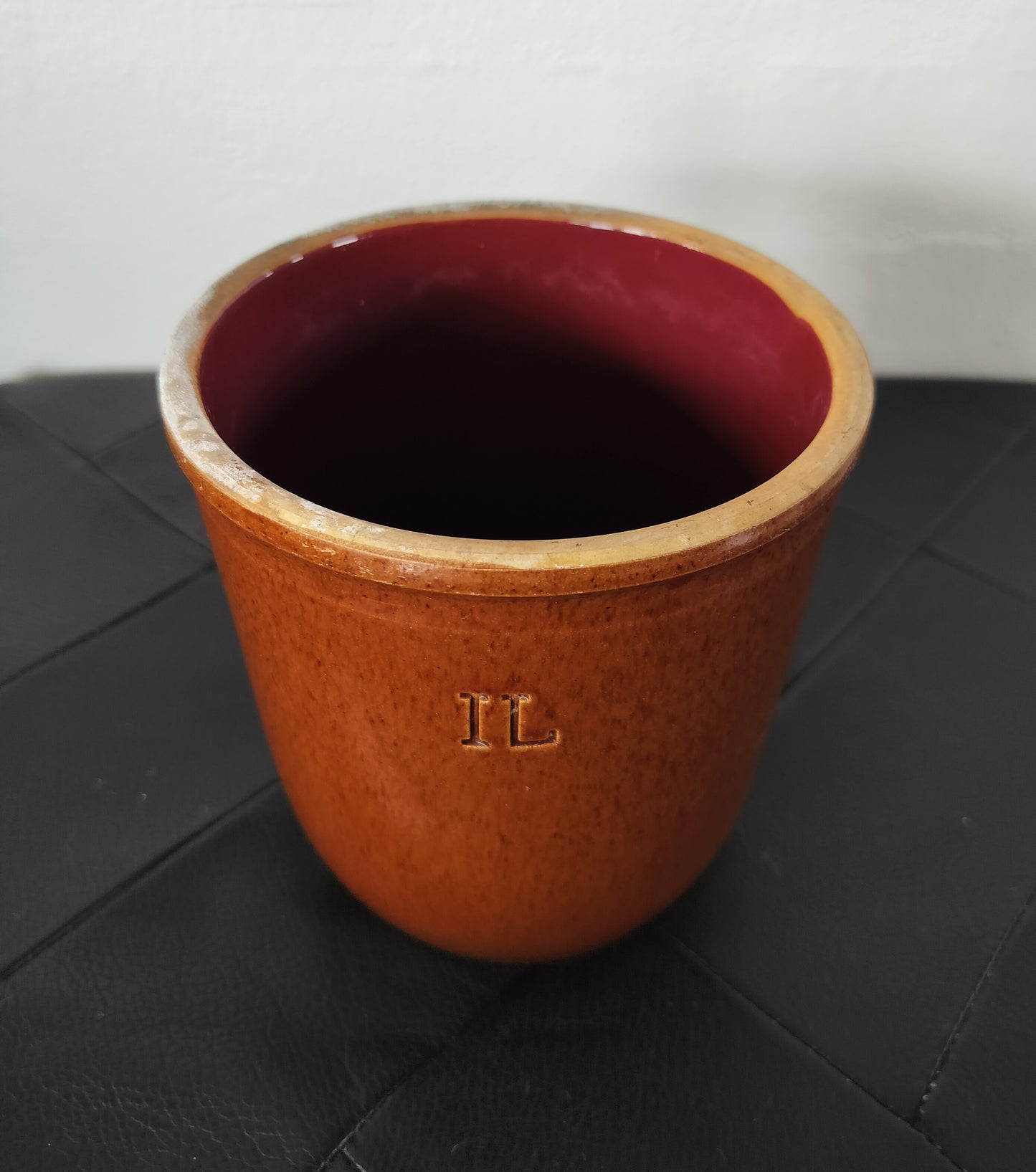 Secondhand - lille brunmeleret syltekrukke, Ø 13 x H 13,5 cm "1L"
