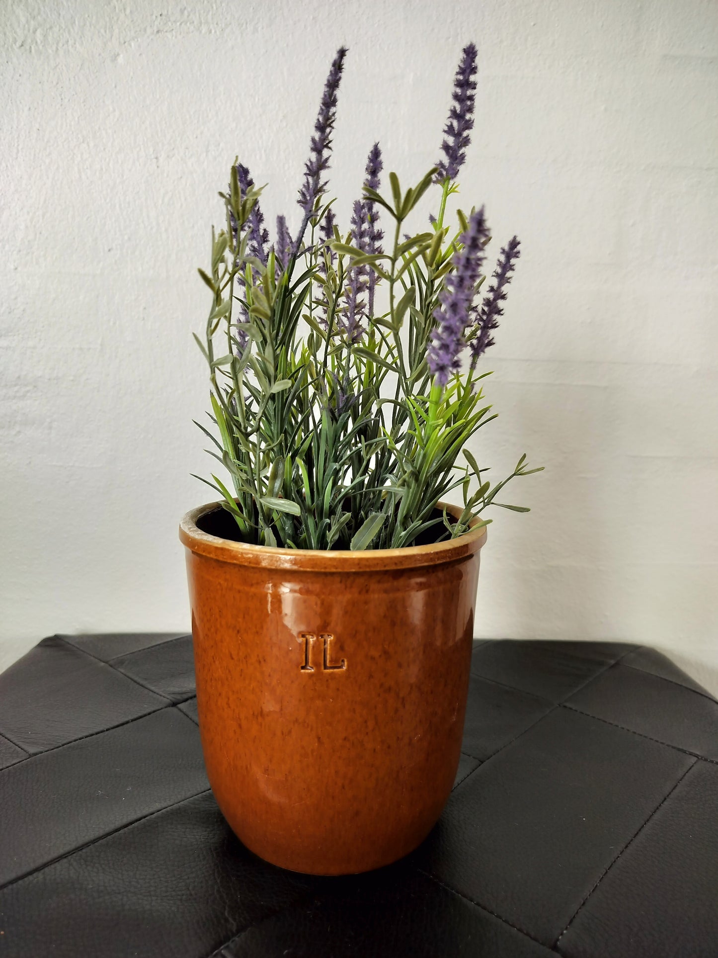 Secondhand - lille brunmeleret syltekrukke, Ø 13 x H 13,5 cm "1L"