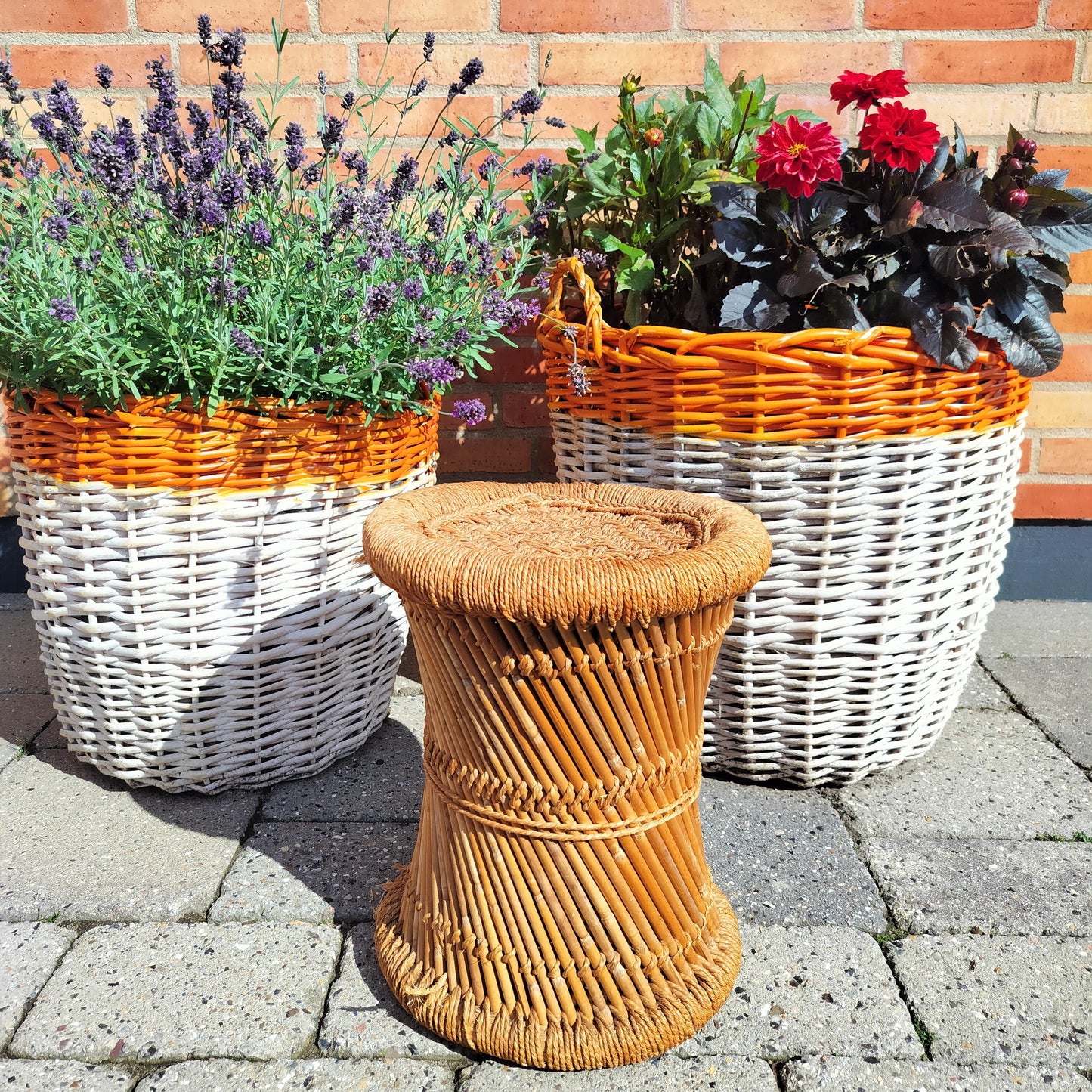 Retro elefantfod af bambus og flet Ø 28,5 x H 34 cm