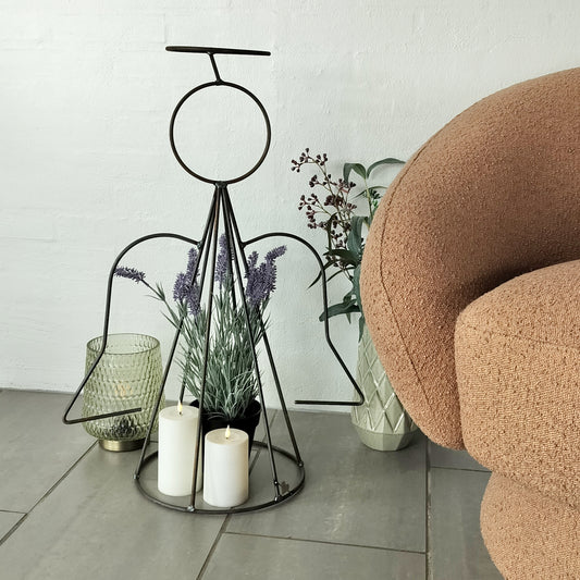 Stor Metal Engel med lys og blomster indeni