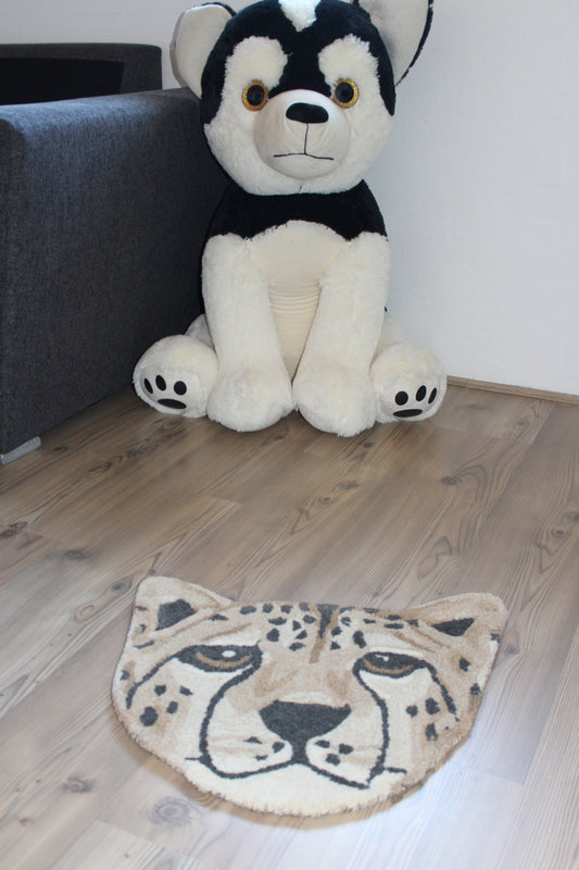 Leopardhoved uld gulvtæppe H 43 cm x B 50 cm