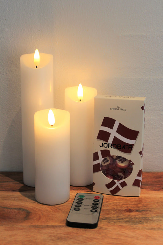 Værtsgave - 3 LED bloklys, fjernbetjening og bolcher