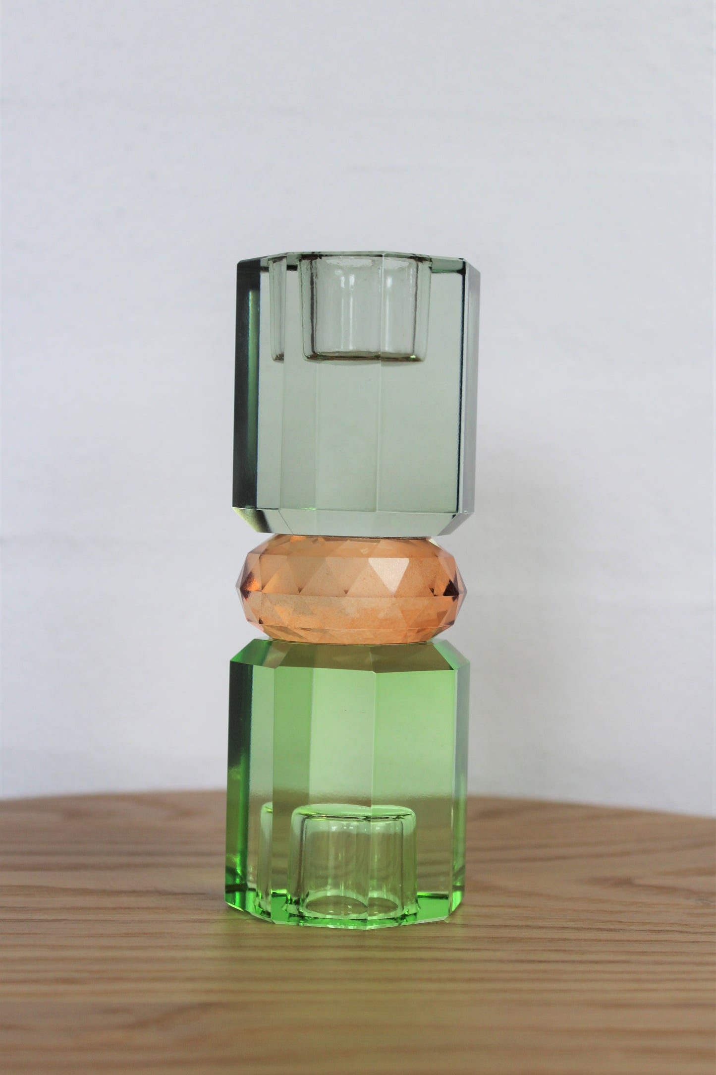 C'est Bon - Krystal lysestage Grøn-Fersken- Oliven 15 x 5,5 cm