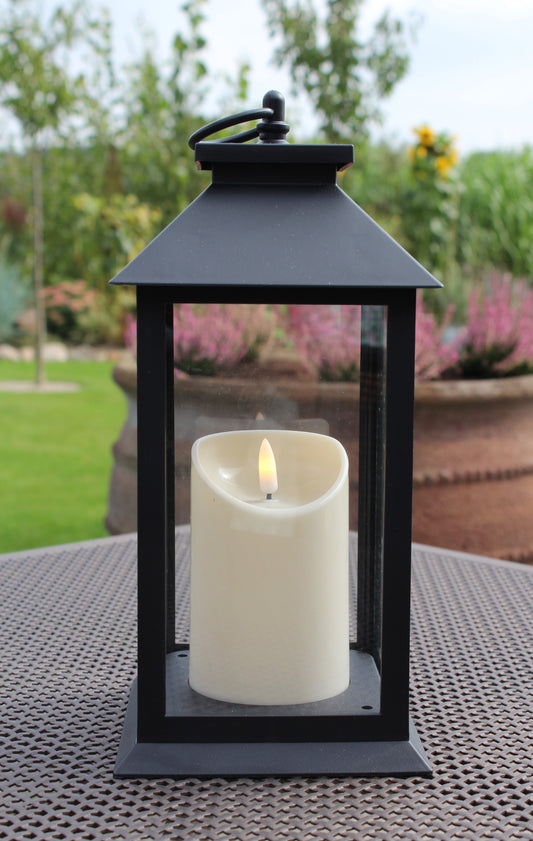 LED Lanterne i sort plastik med timer H 30 cm