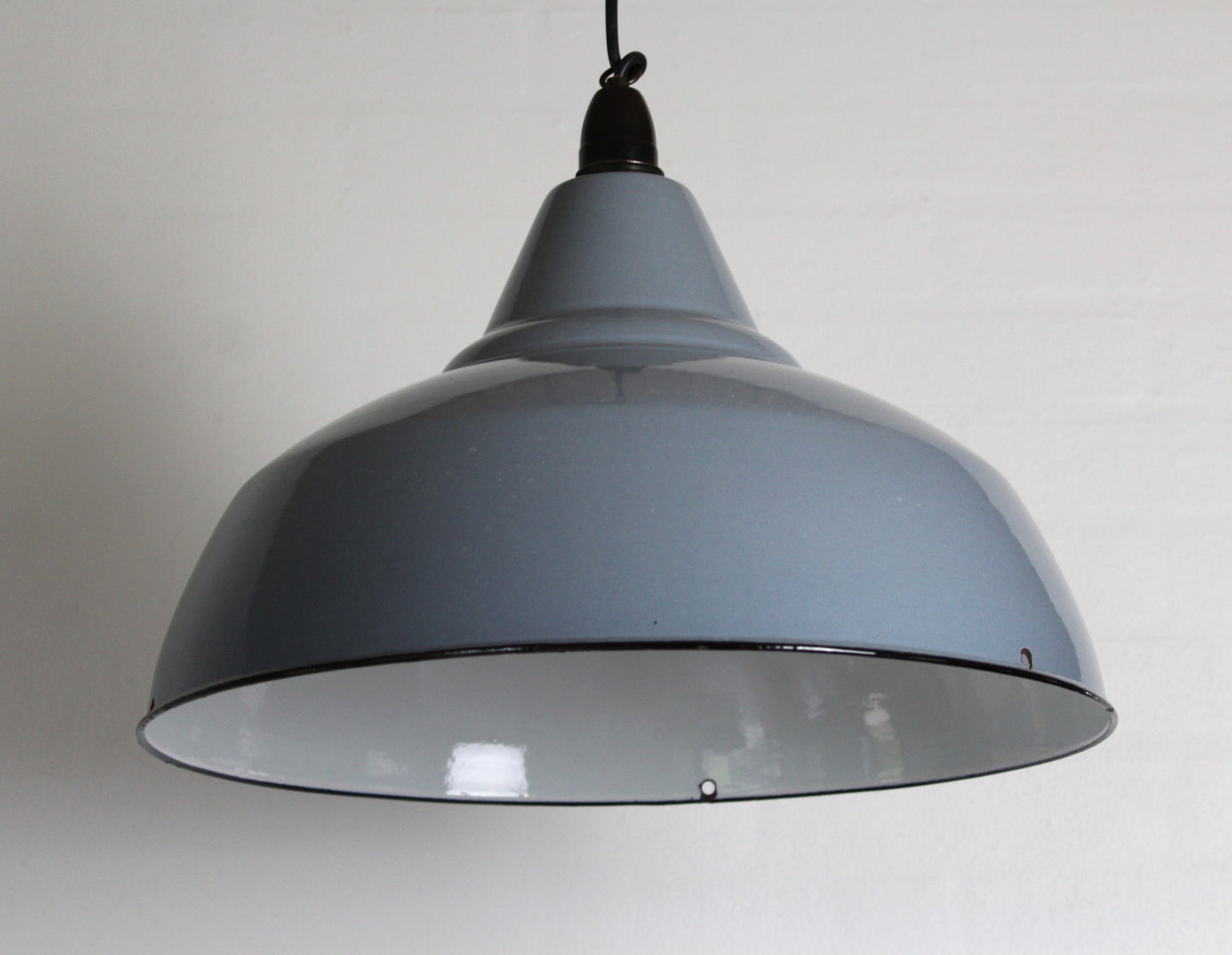 Secondhand - Gammel blågrå industri pendel lampe