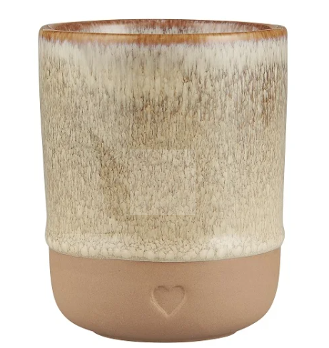 Ib Laursen - Krus uden hank HEART mat brunt ler med naturfarvet kant