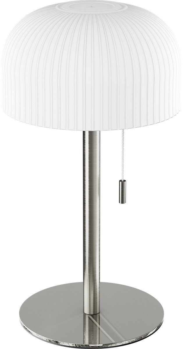 Ikon Bordlampe Sølvfarvet med hvid riflet plastik skærm
