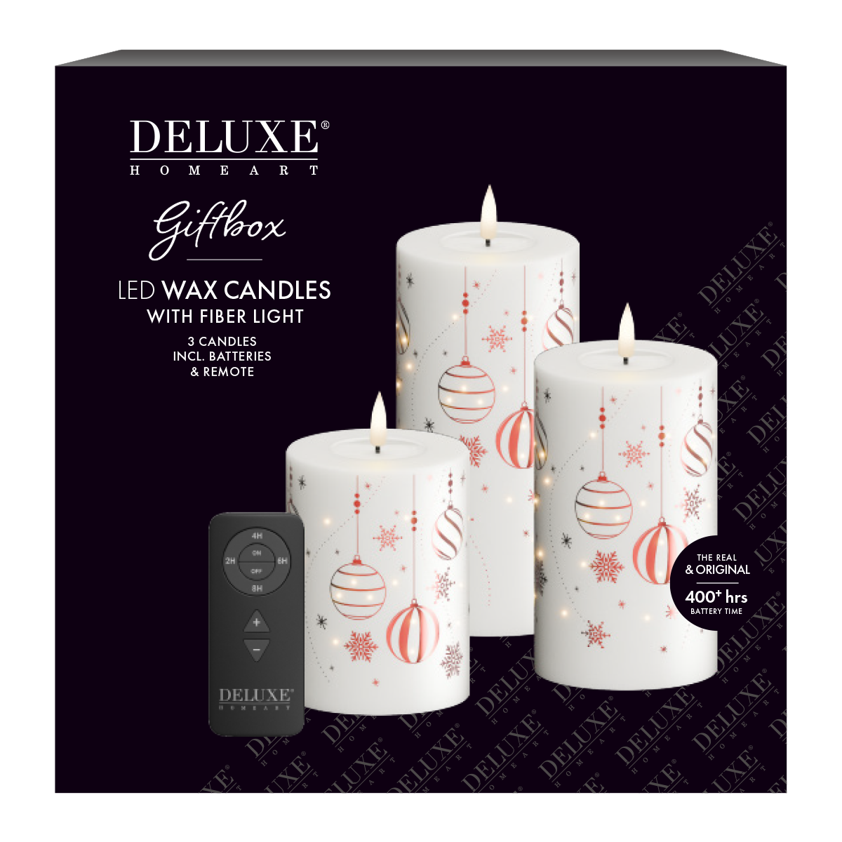 LED vokslys gaveæske med røde julemotiver