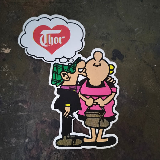 Secondhand - Thor Klistermærke med Kasket Karl og Hustru med farver