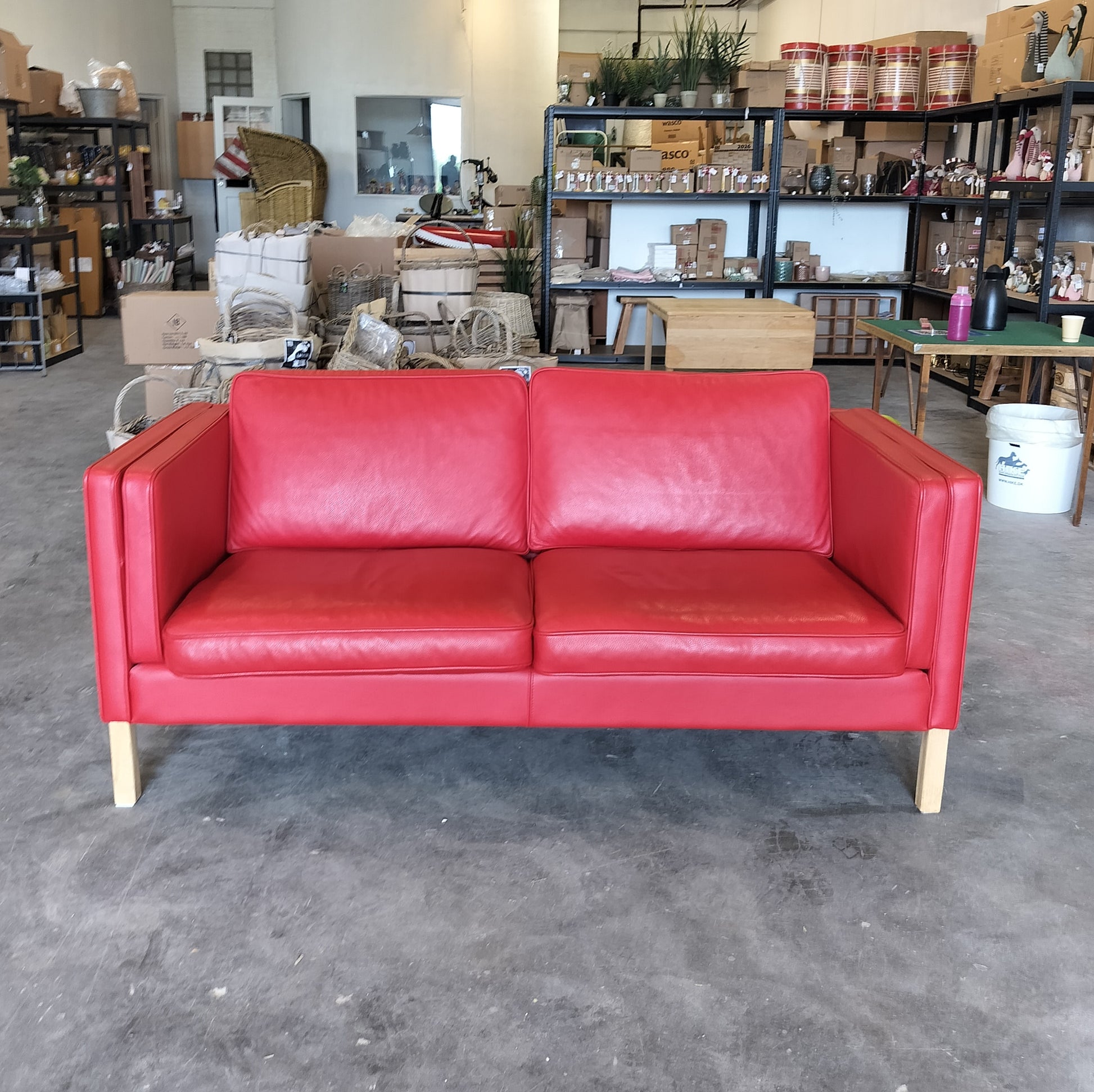 Secondhand - Rød læder sofa AFHENTNINGSVARE