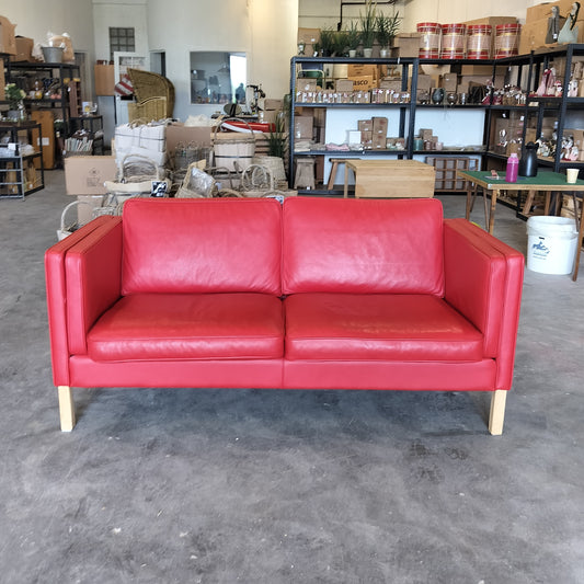 Secondhand - Rød læder sofa AFHENTNINGSVARE