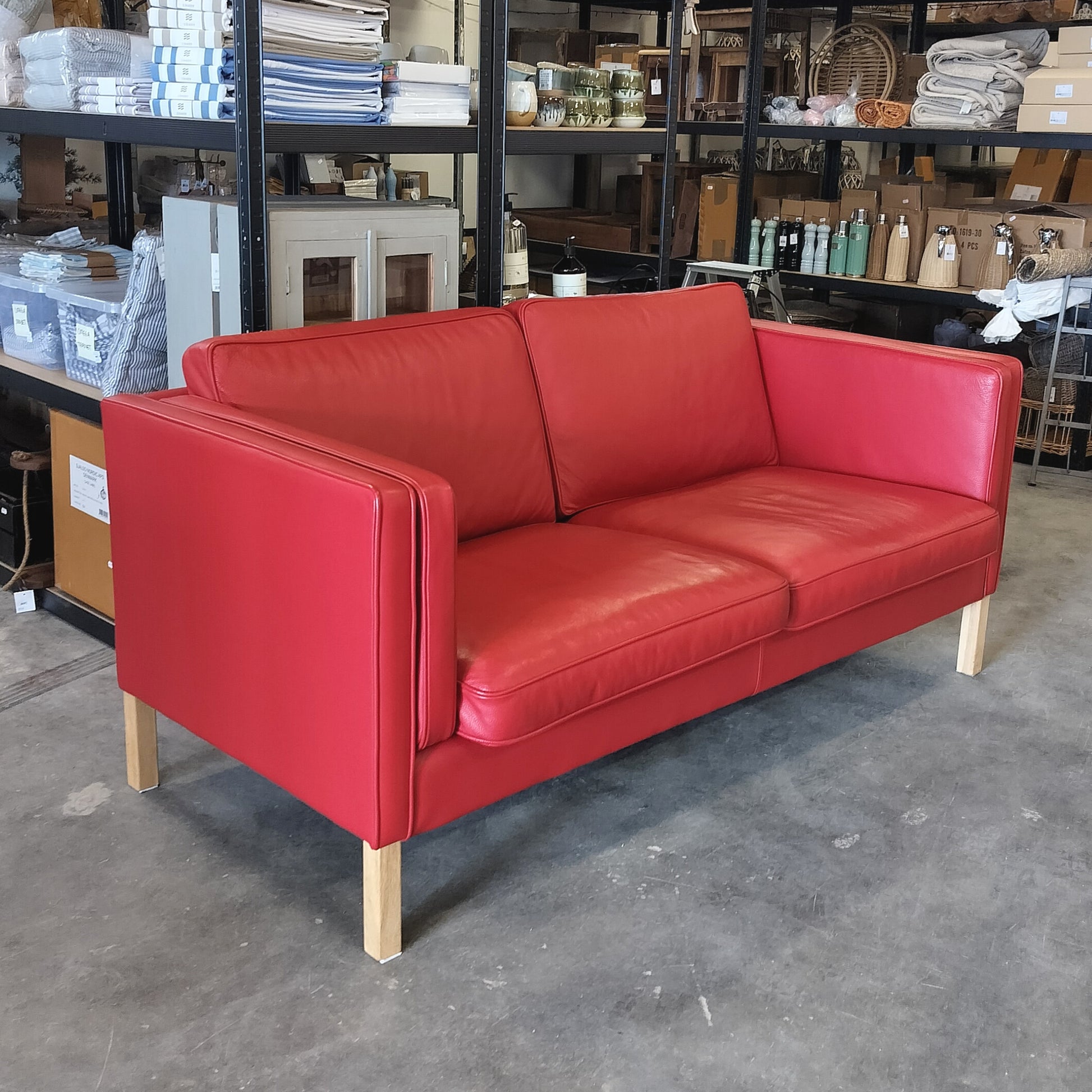 Secondhand - Rød læder sofa AFHENTNINGSVARE