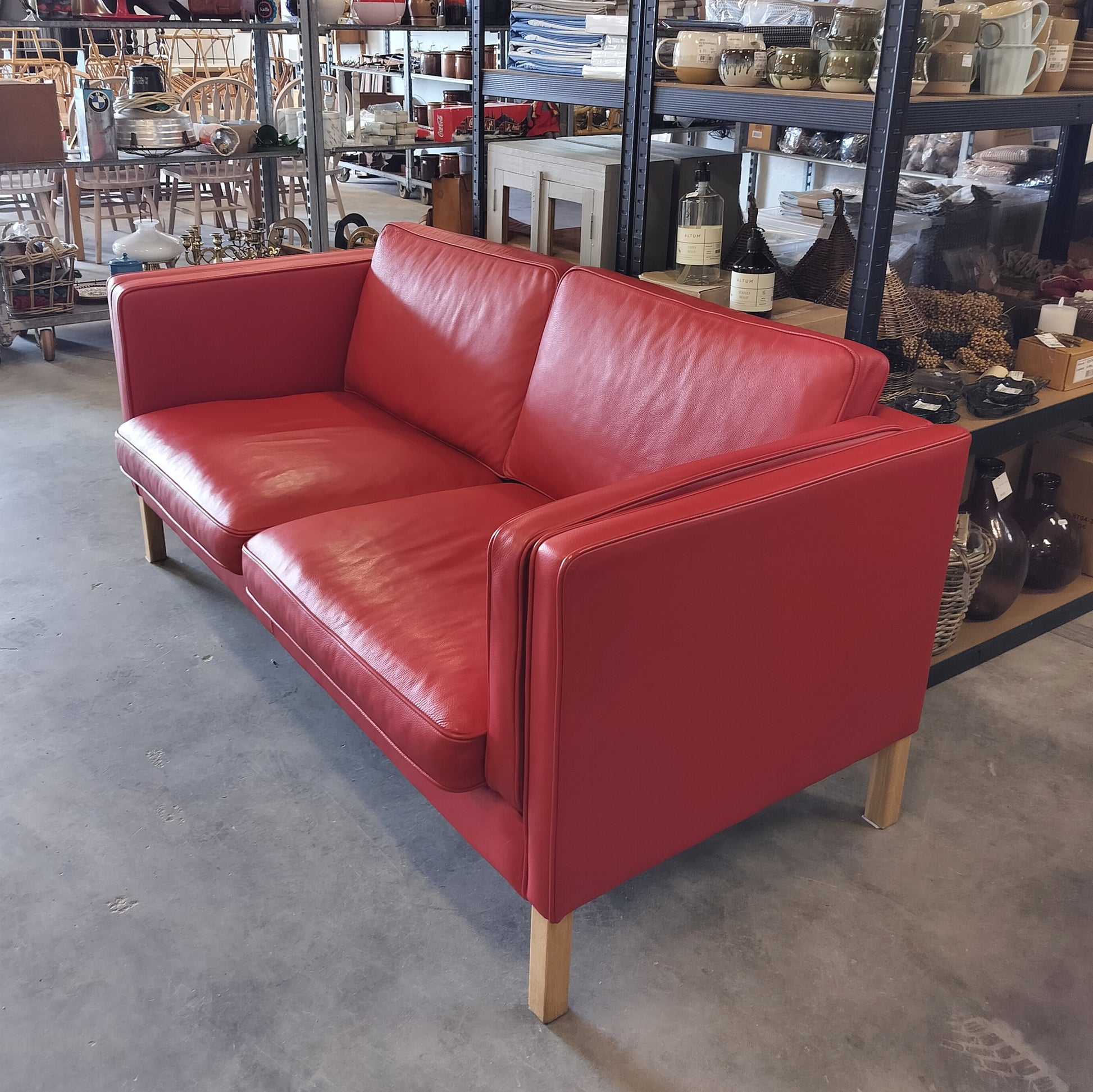 Secondhand - Rød læder sofa AFHENTNINGSVARE
