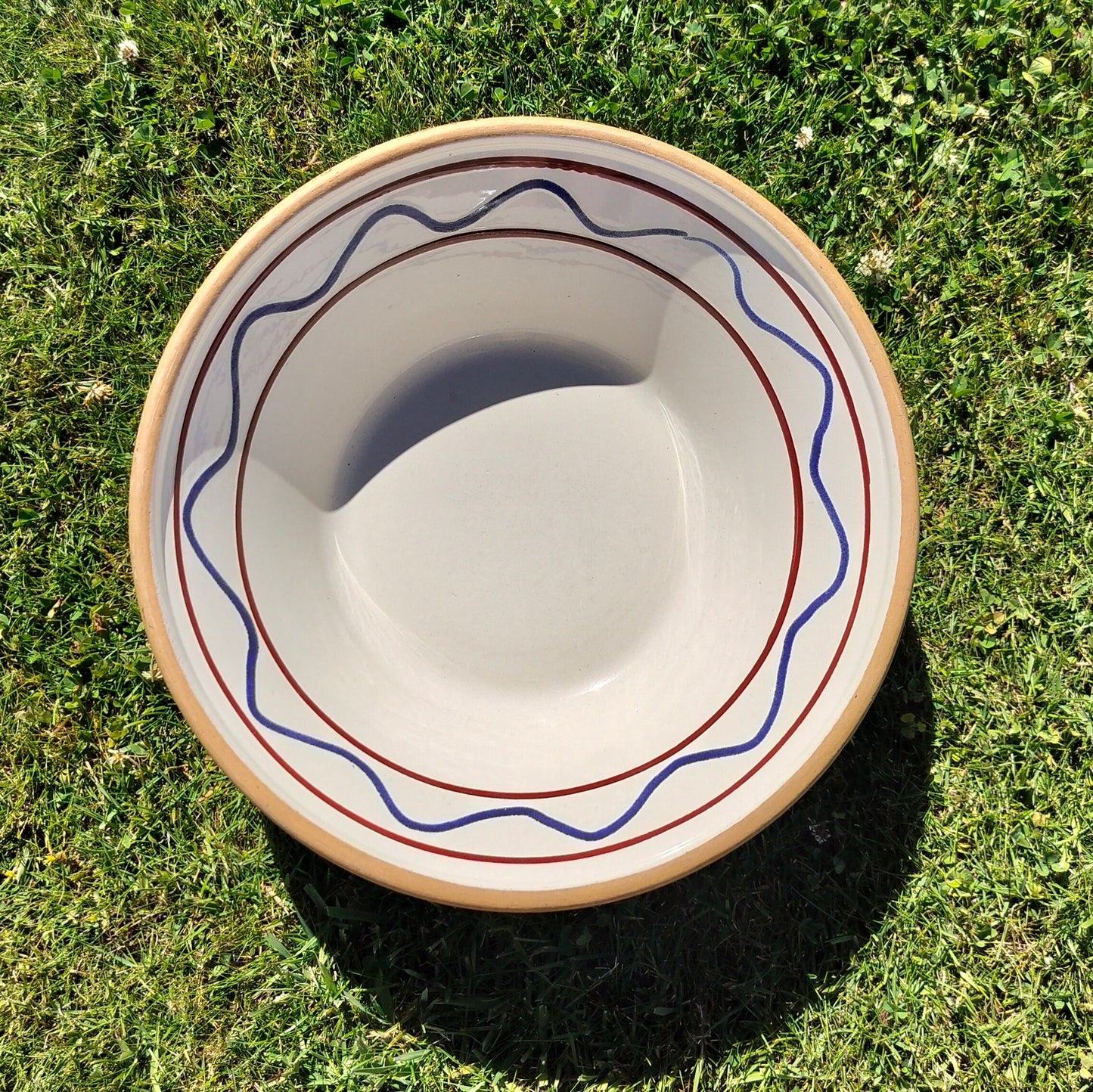 Secondhand - Lerfad glaseret og dekoreret indvendig Ø 32 cm x H 10,5 cm