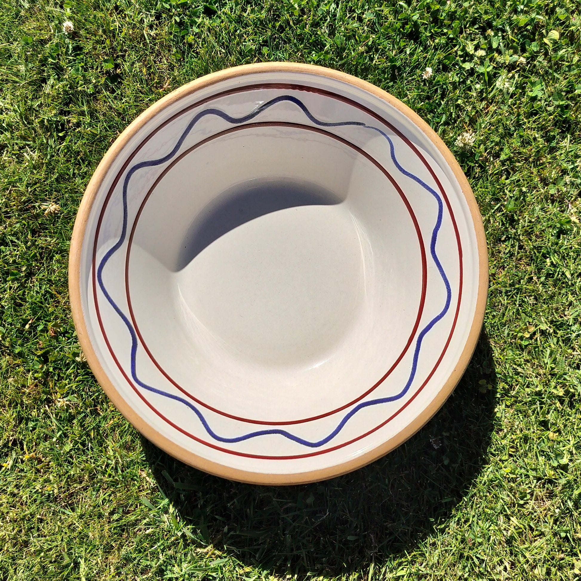 Secondhand - Lerfad glaseret og dekoreret indvendig Ø 32 cm x H 10,5 cm