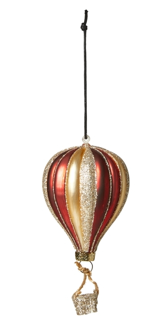 Julekugle med luftballon med bred og smal glimmer stribe