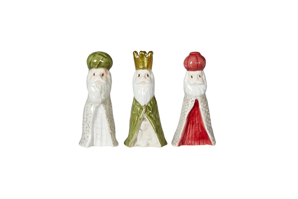 3 Vise Mænd i keramik rød/hvid/grøn/guld D 4 x H 9 cm