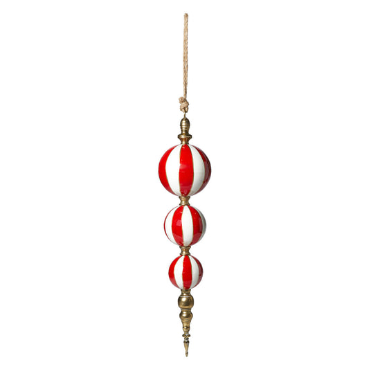 Ornament spir rød-hvid-guld stribet mønster Ø 15 x H 69 cm