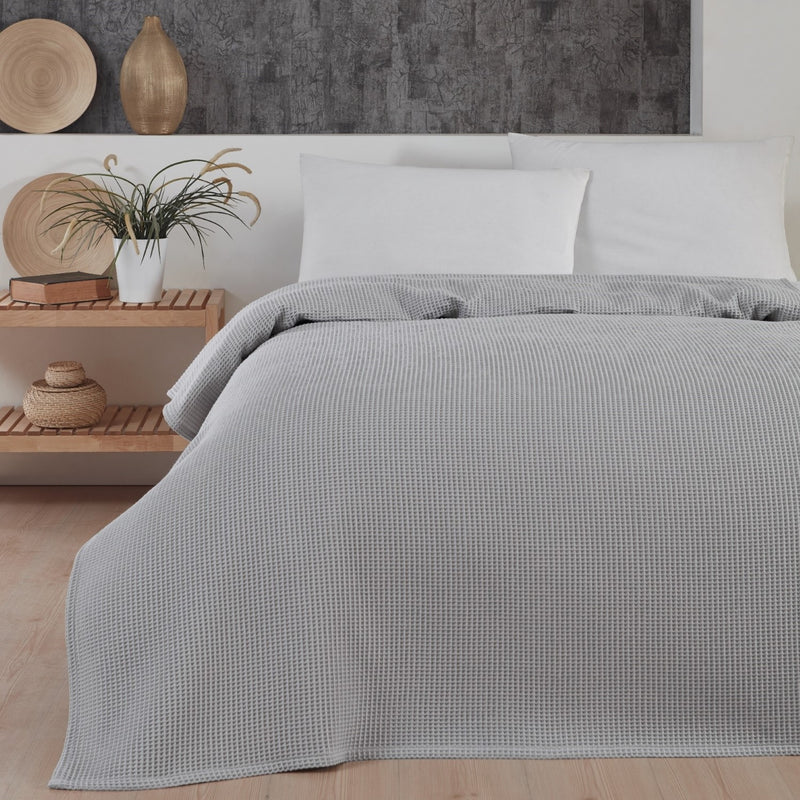 bySKAGEN Waffle sengetæppe i bomuld, lysegrå, 240x260 cm