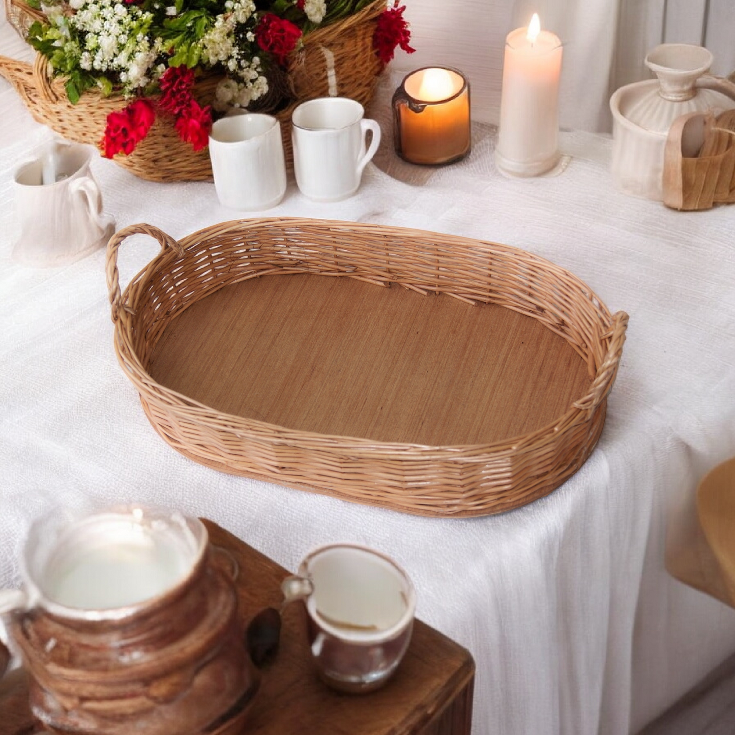 Bakke oval af rødpil B 50 x D 33 x H 9 cm