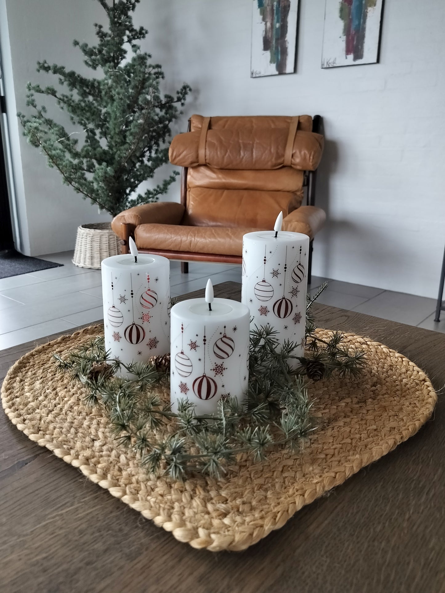 LED vokslys gaveæske med røde julemotiver