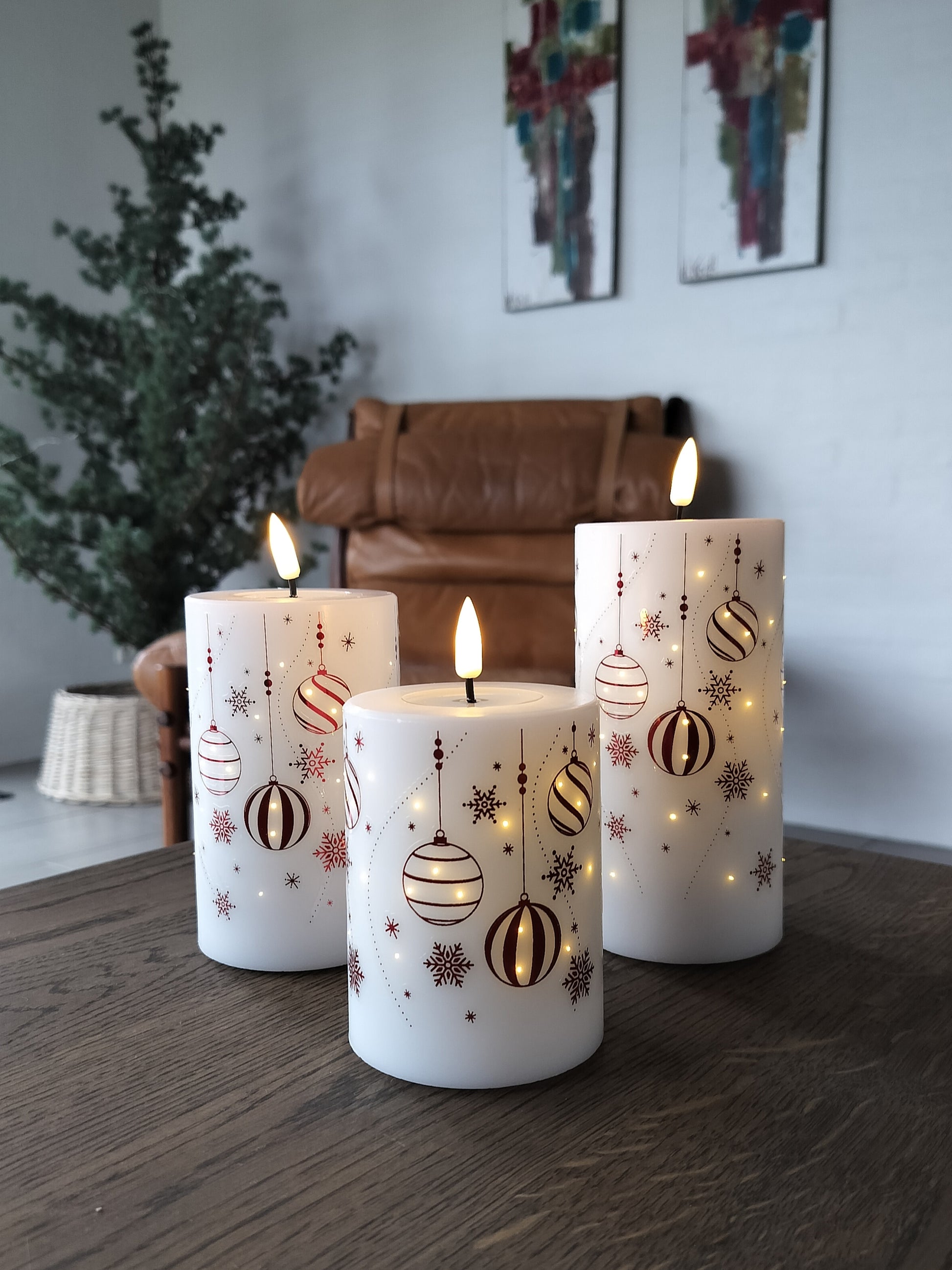 LED vokslys gaveæske med røde julemotiver