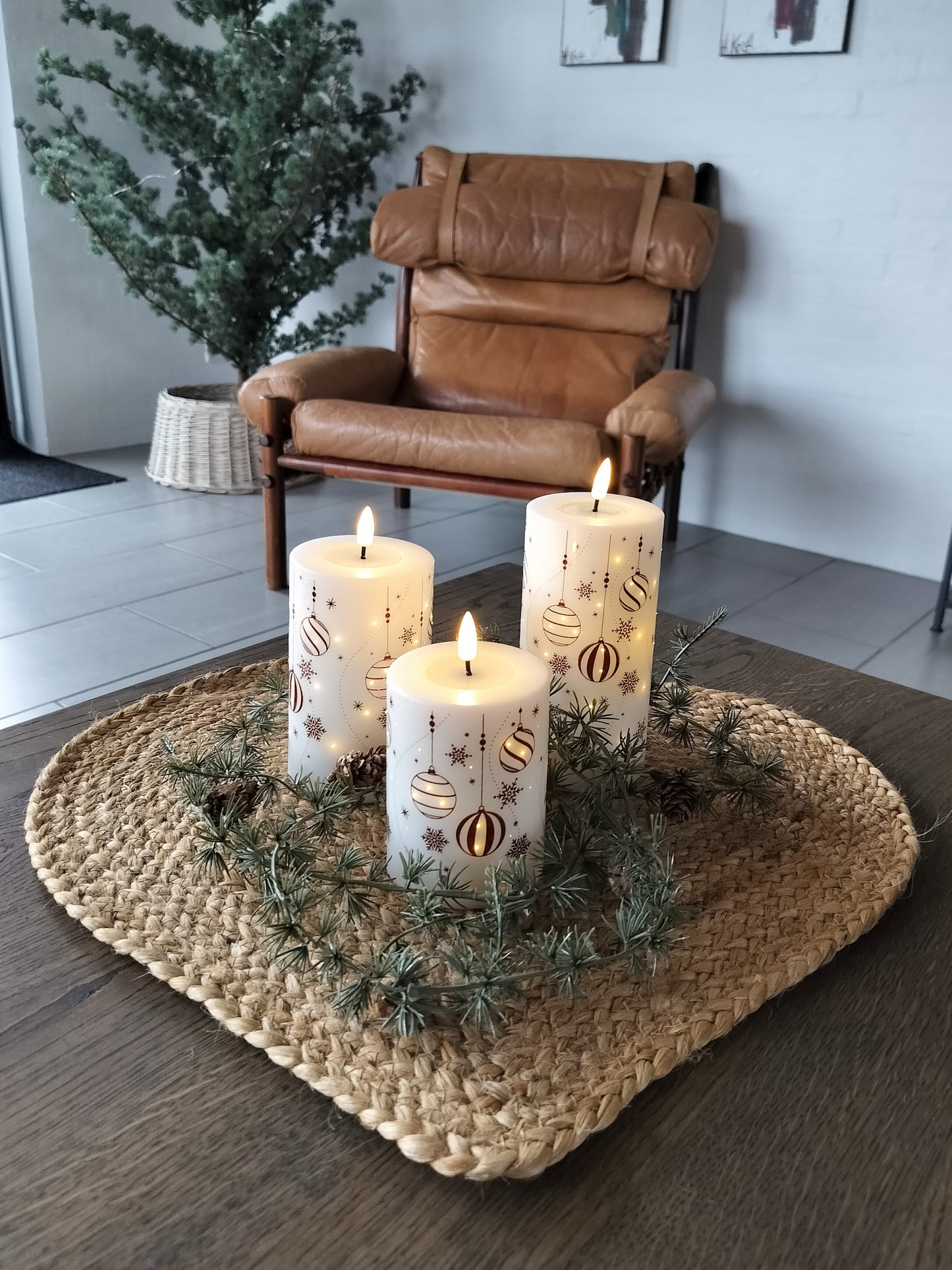 LED vokslys gaveæske med røde julemotiver