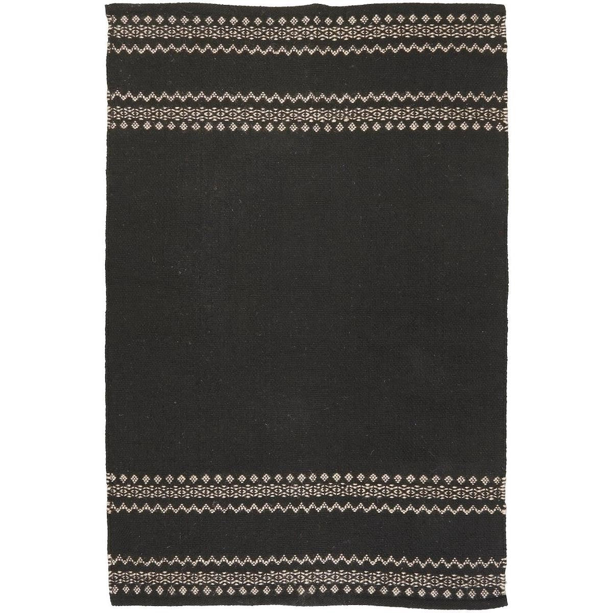 Ib Laursen - Gulvtæppe af sort bomuld med mønster af jute 80 x 120 cm
