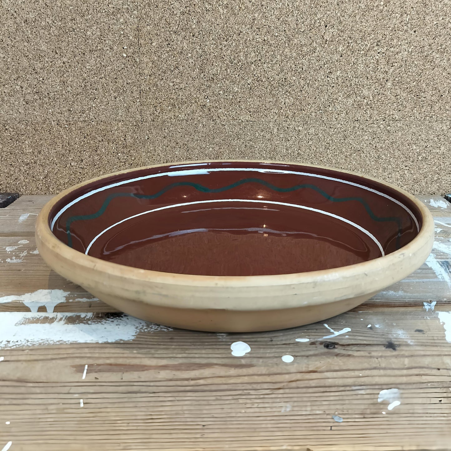 Secondhand - Lerfad med mønster Ø 29,5 cm og H 5 cm.