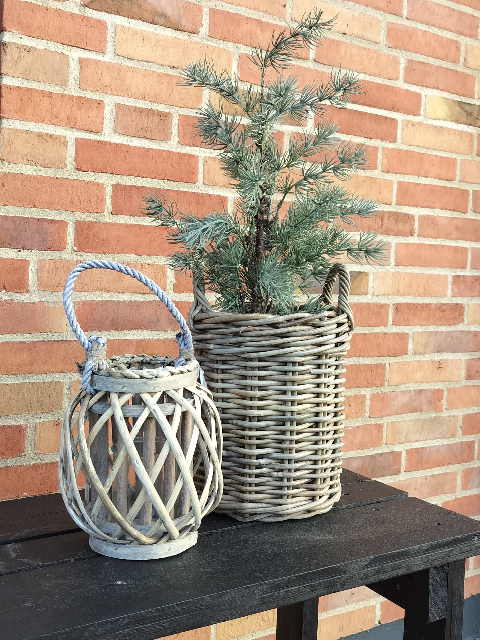 Plantekurv i grå flettet rattan Lille Ø 22 x H 26