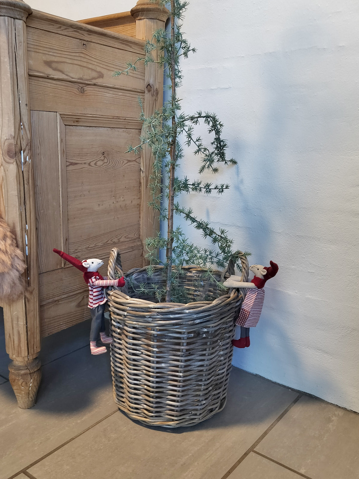 Plantekurv i grå flettet rattan
