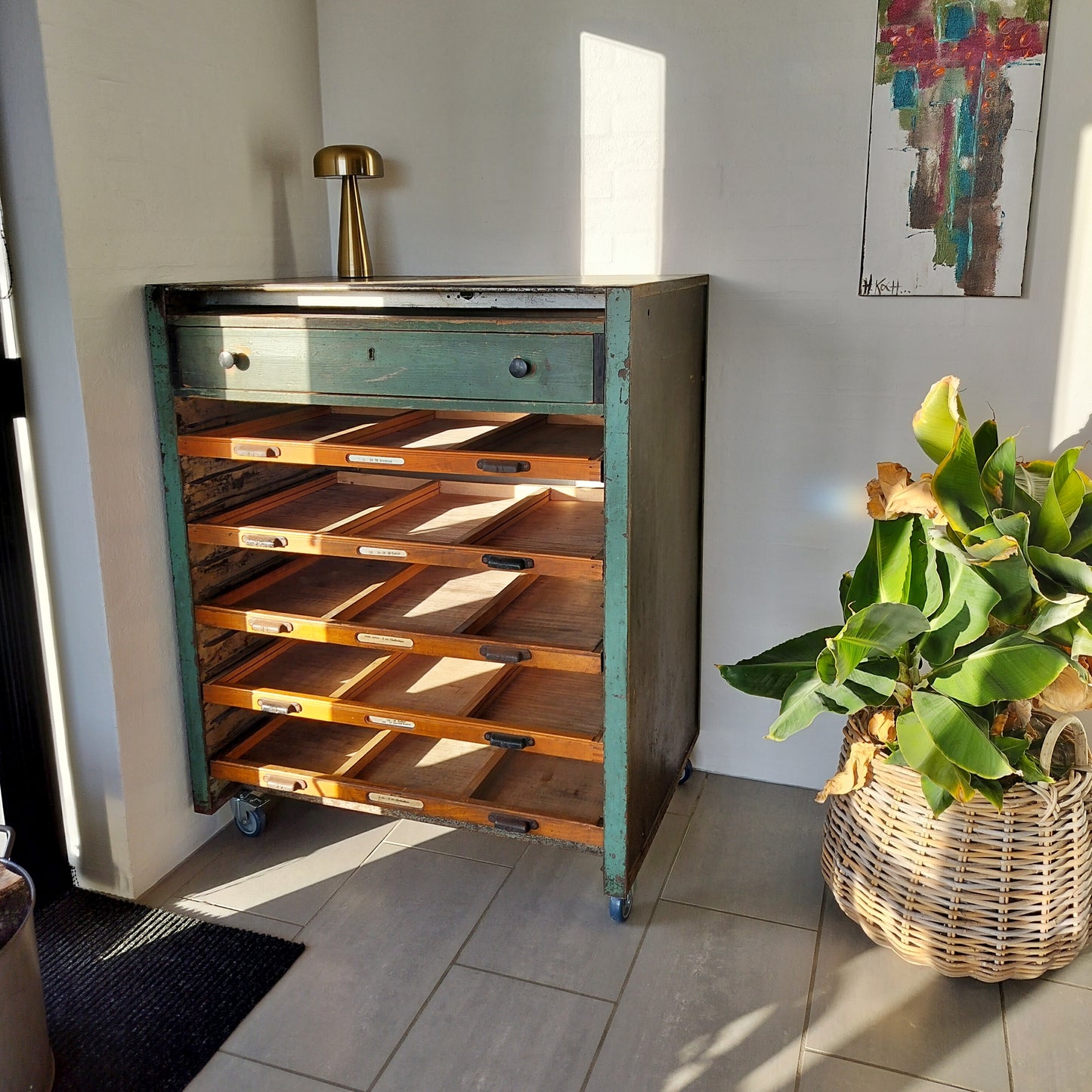 Secondhand - Gammelt trykkerimøbel B 92 x D 65,5 x H 116,5 cm