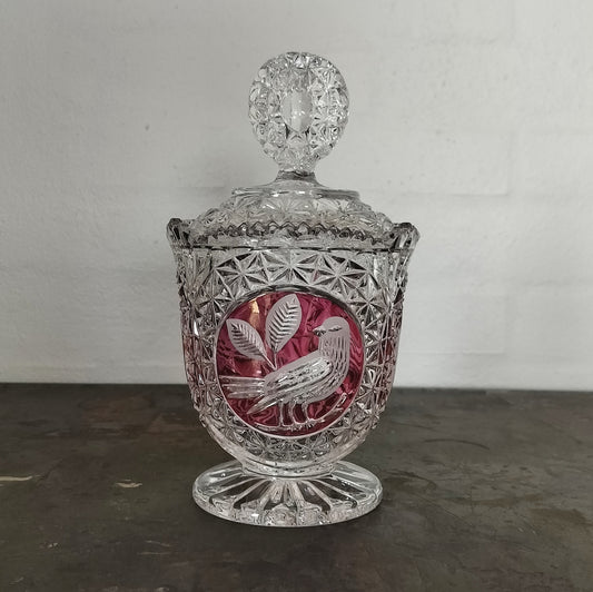 Secondhand - Bonbonniere i Bøhmisk glas med låg H 21 cm