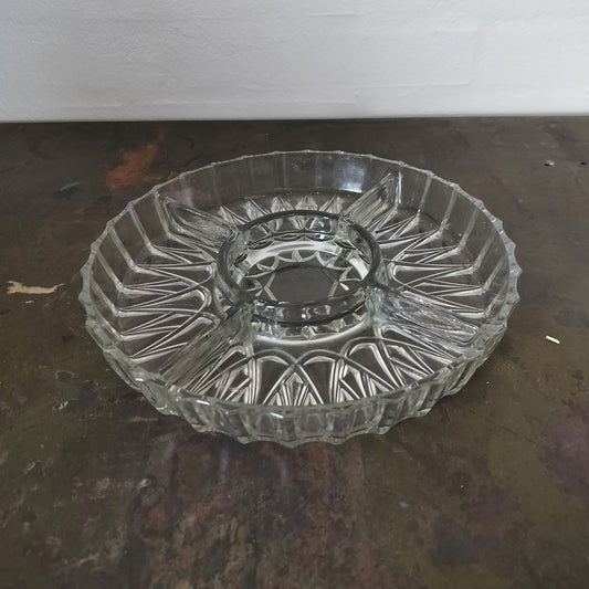 Secondhand - Glas fad med opdeling Ø 25 x H 4 cm