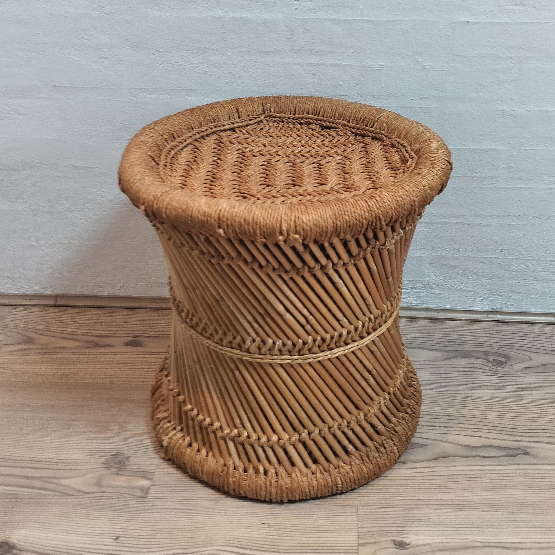 Secondhand - Retro elefantfod af bambus og flet Ø 40 x H 40 cm