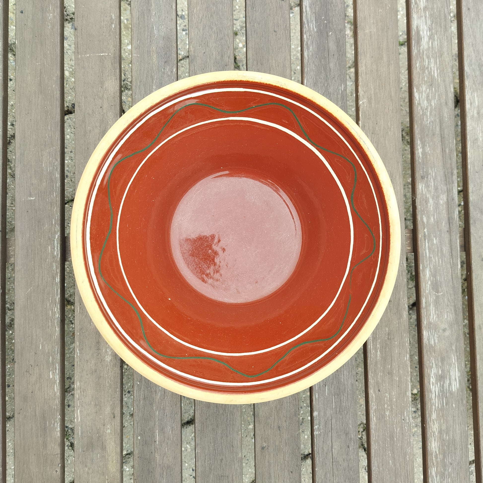 Secondhand - Lerfad med mønster indvendig Ø 27 x H 9,8 cm