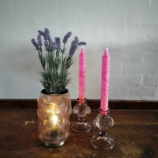 Stearinlys marbled i pink og guld farver - sæt à 2 stk.