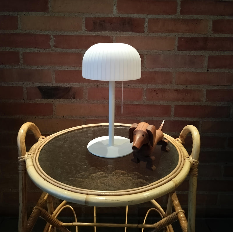 Ikon Bordlampe Råhvid/lys beige med hvid riflet plastik skærm