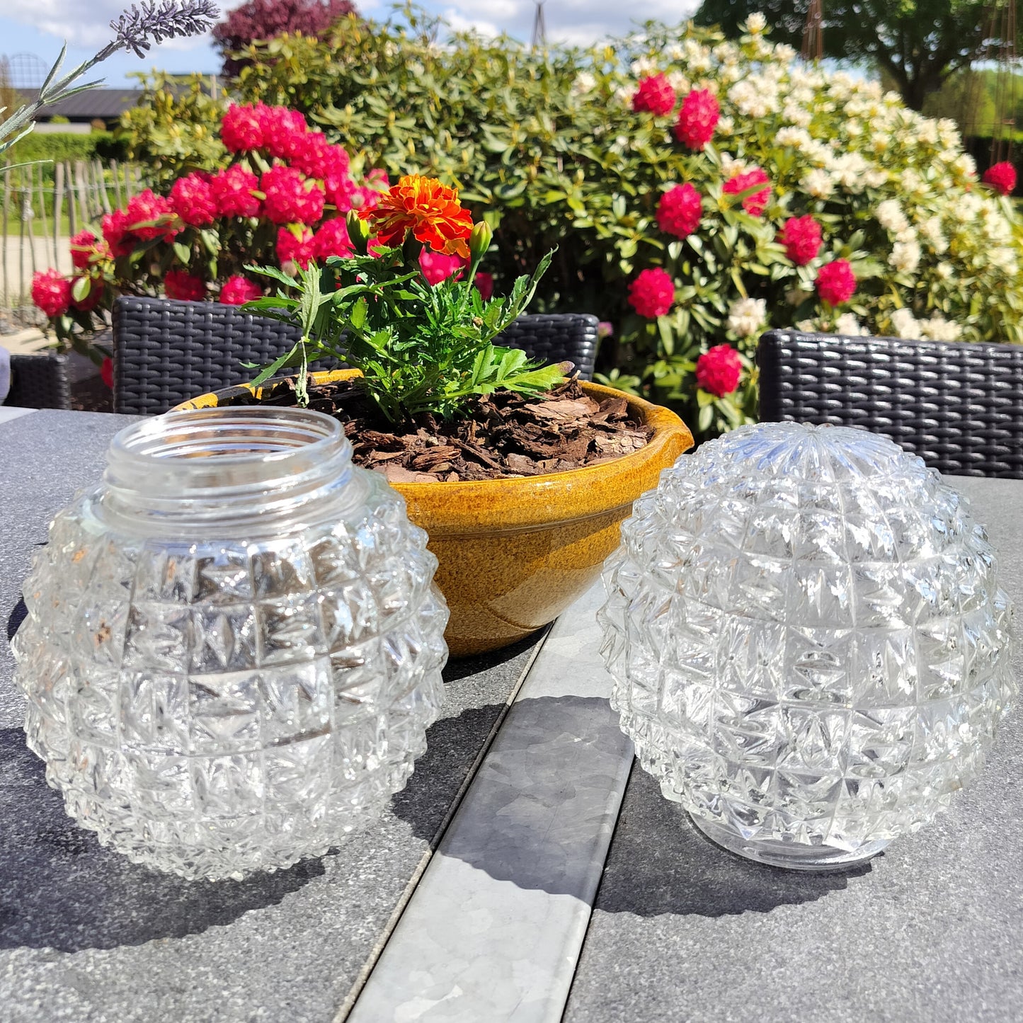 2 stk. Secondhand glas lampekuppel Ø14,5 cm – Vintage stil