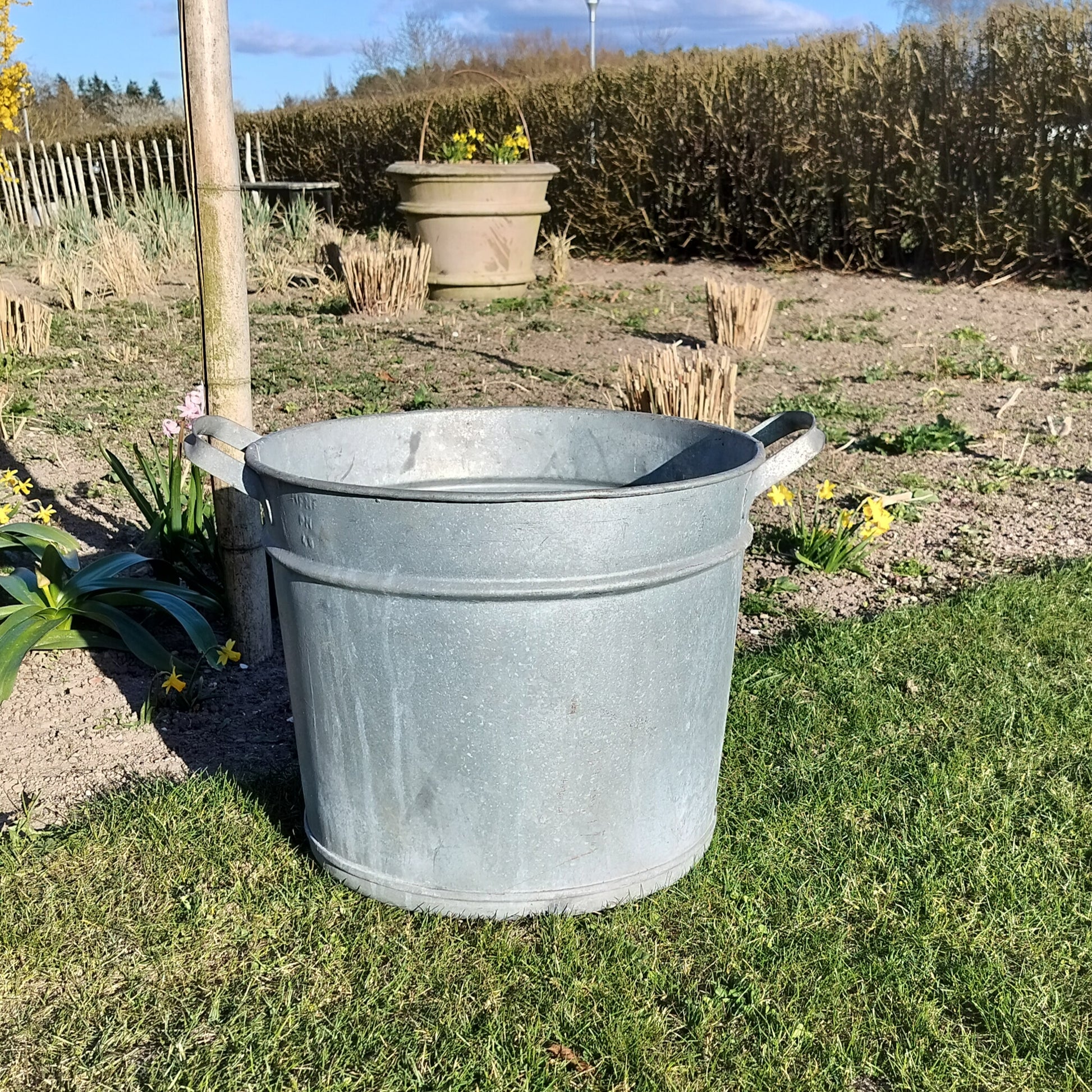 Secondhand - Stor gammel zink spand Ø 41 x H 35 cm