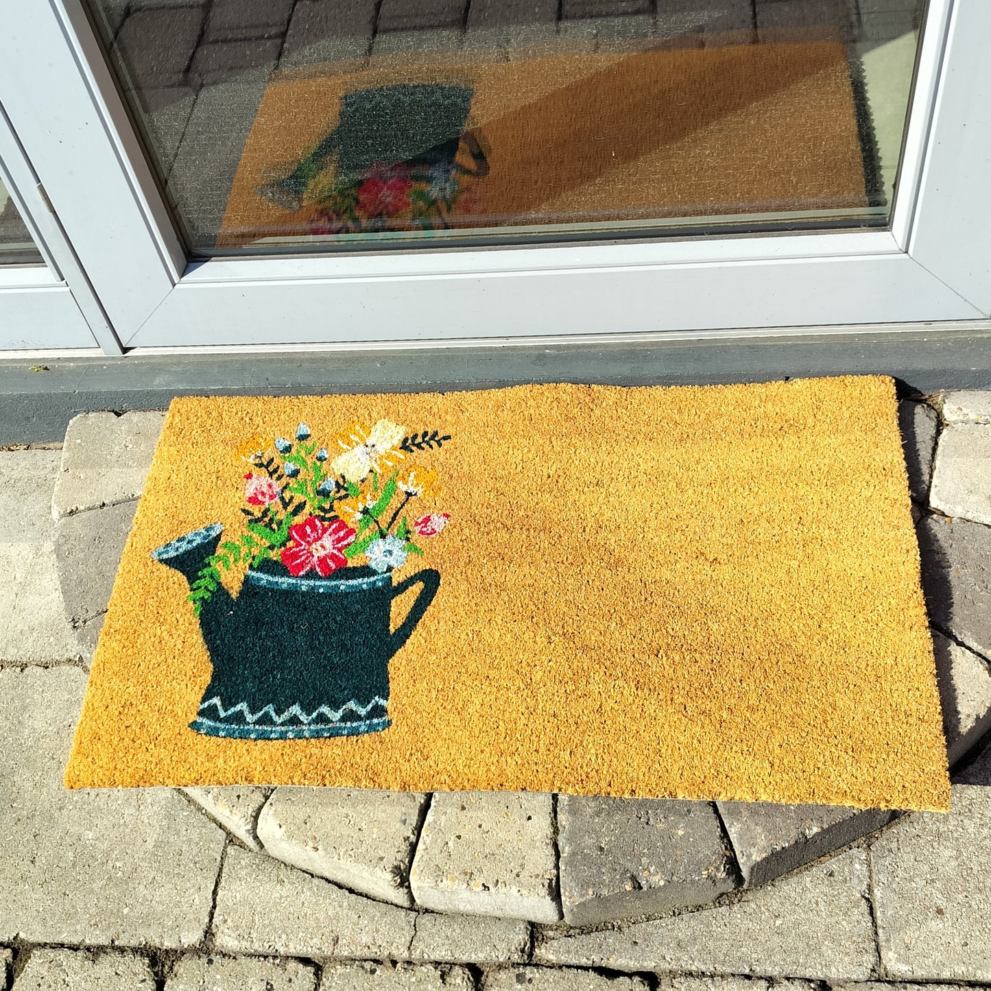 Dørmåtte med motiv af vandkande med blomster B 45 x L 75 cm