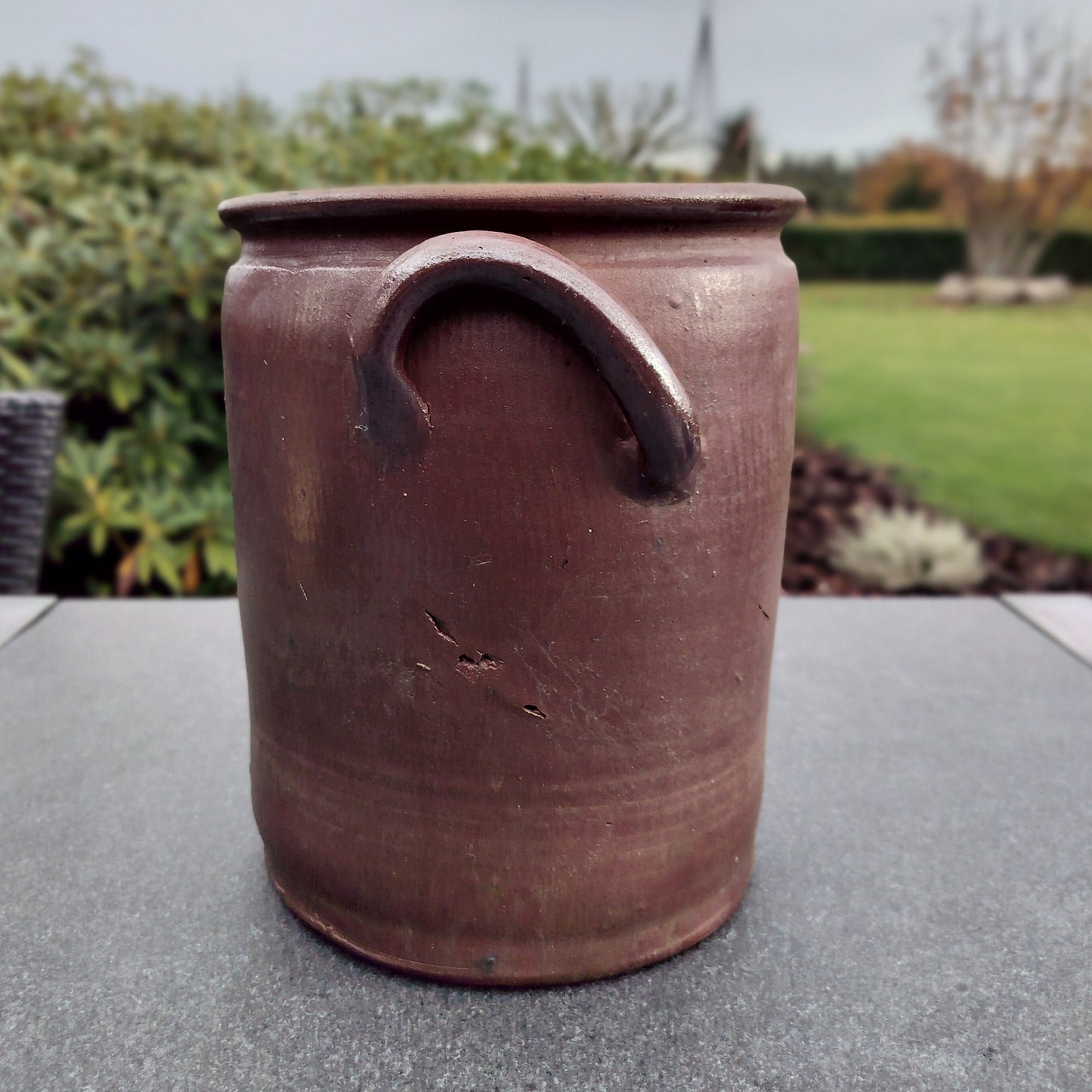 Secondhand - Gammel syltekrukke med ører, Ø 18/20 cm x H 23,5 cm "5"