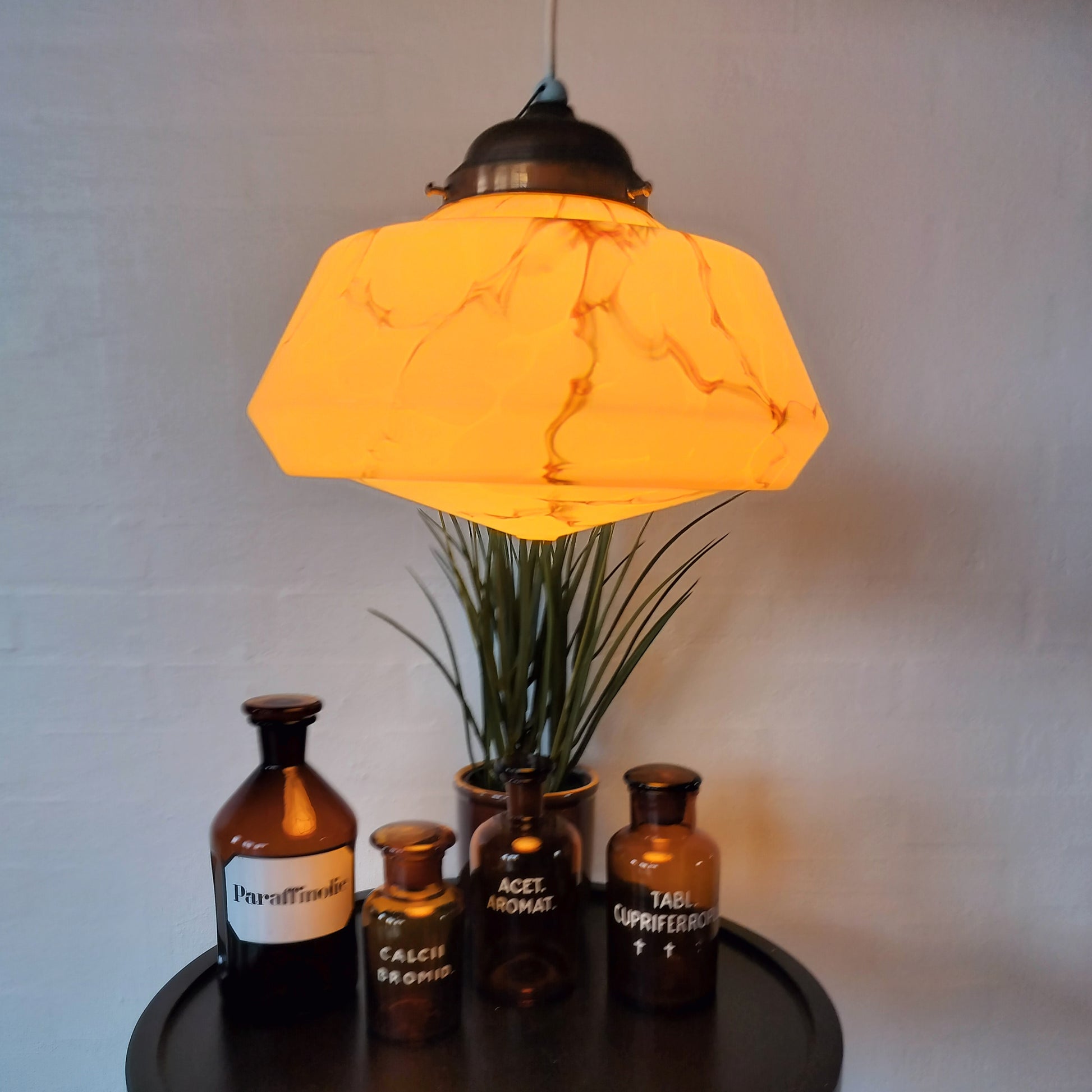 Secondhand - Retro lampe af glas (stor) med lys