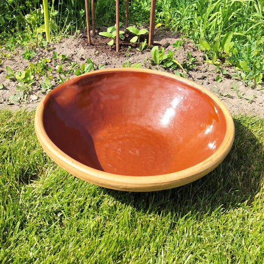 Secondhand - Gammelt og stort lerfad Ø 36/37 x H 11,5 cm