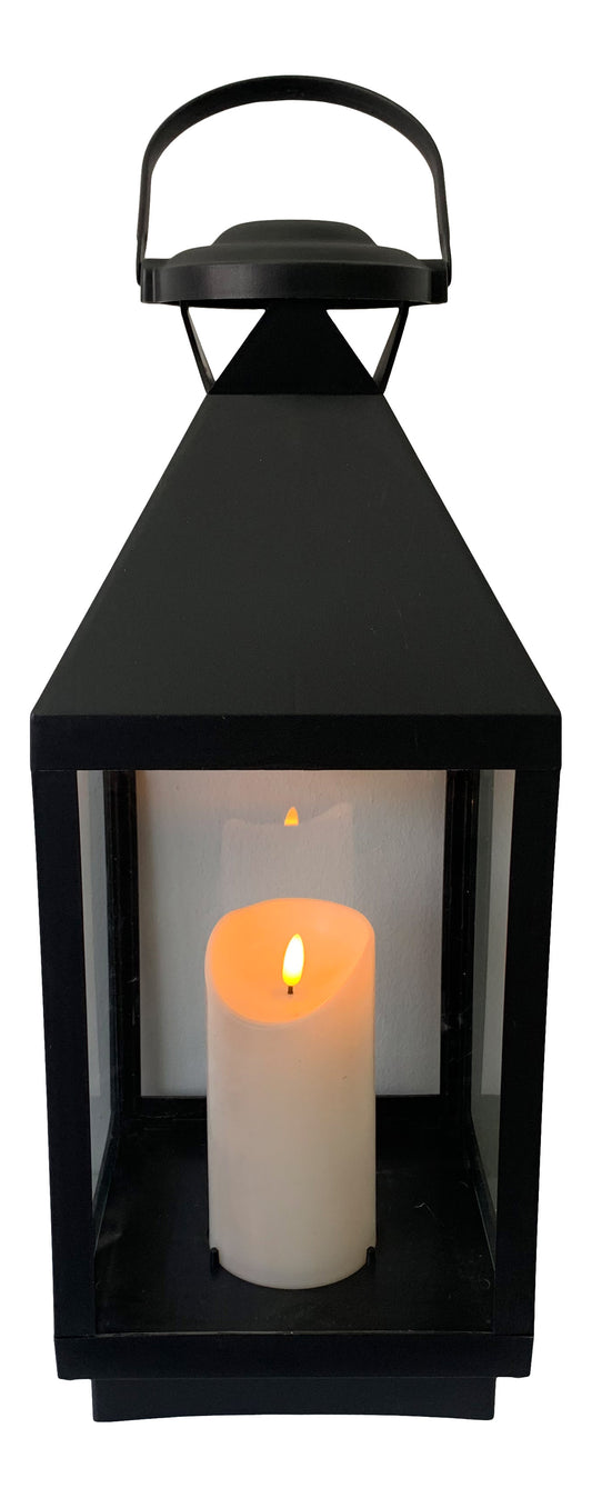 Sort lanterne med LED lys (plast) 23x23x45 cm