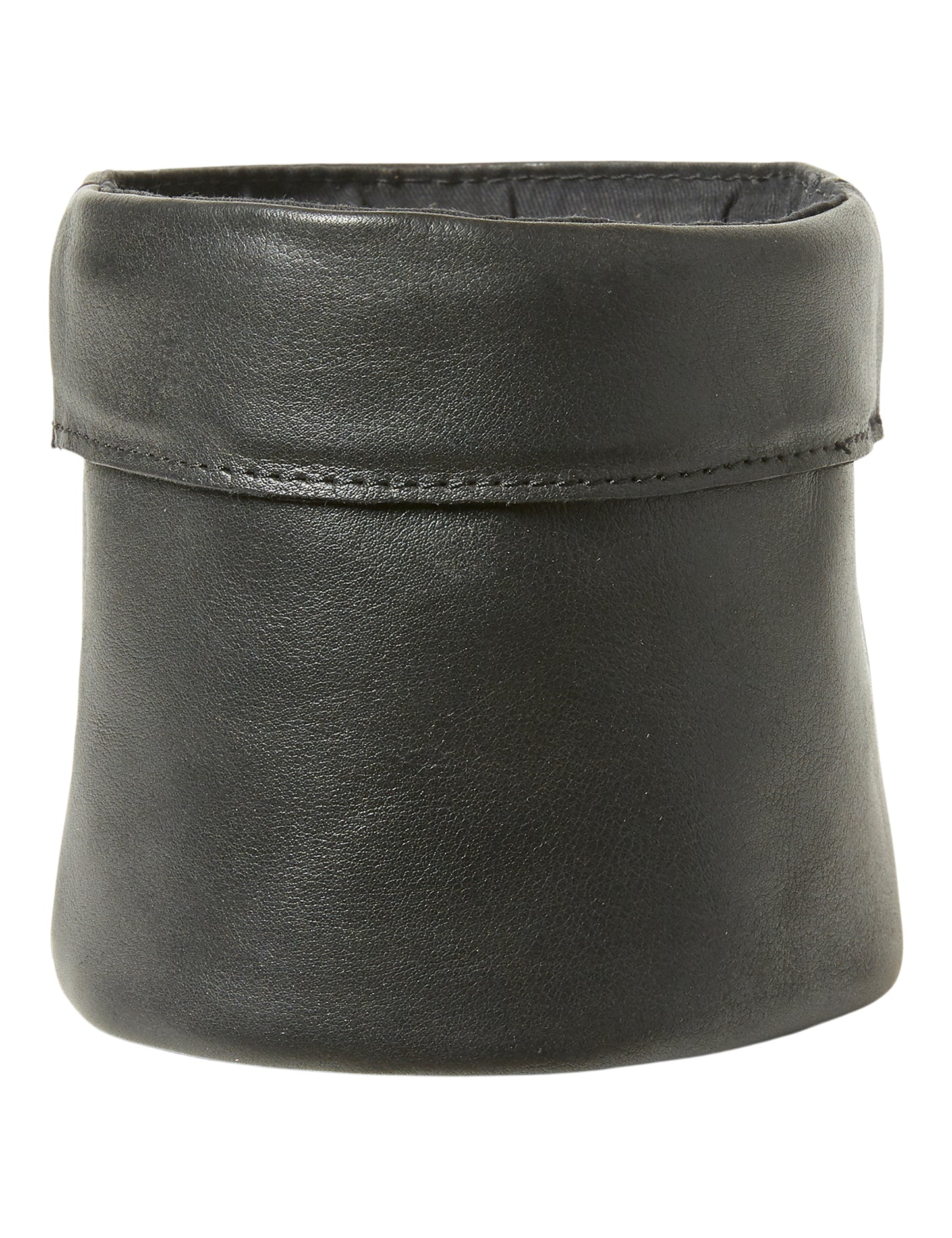 Rund sort læderkurv af bøffellæder Ø 12 x H 15 cm