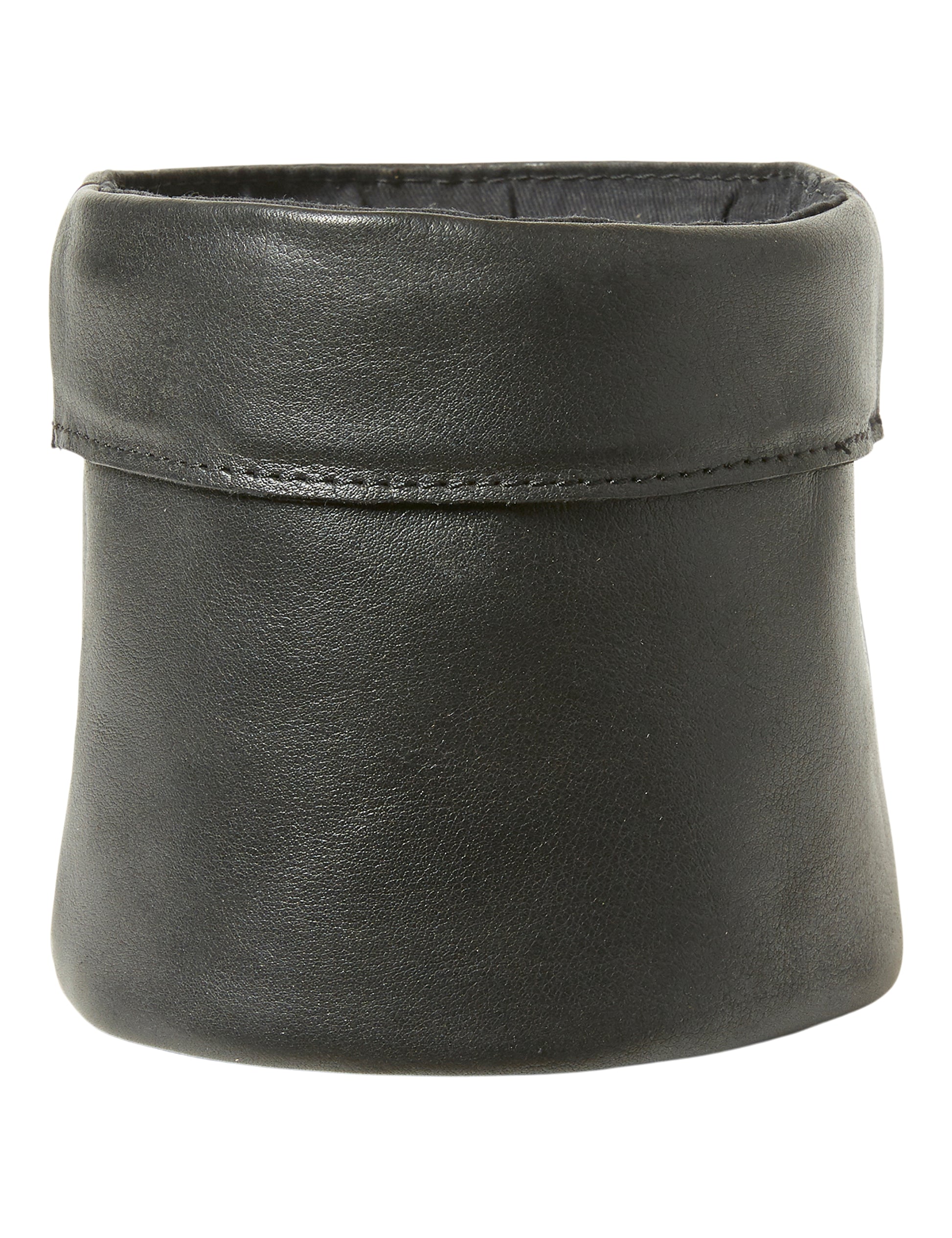 Rund sort læderkurv af bøffellæder Ø 12 x H 15 cm