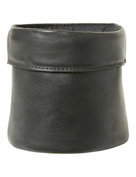 Rund læderkurv af bøffellæder sort 12x15cm